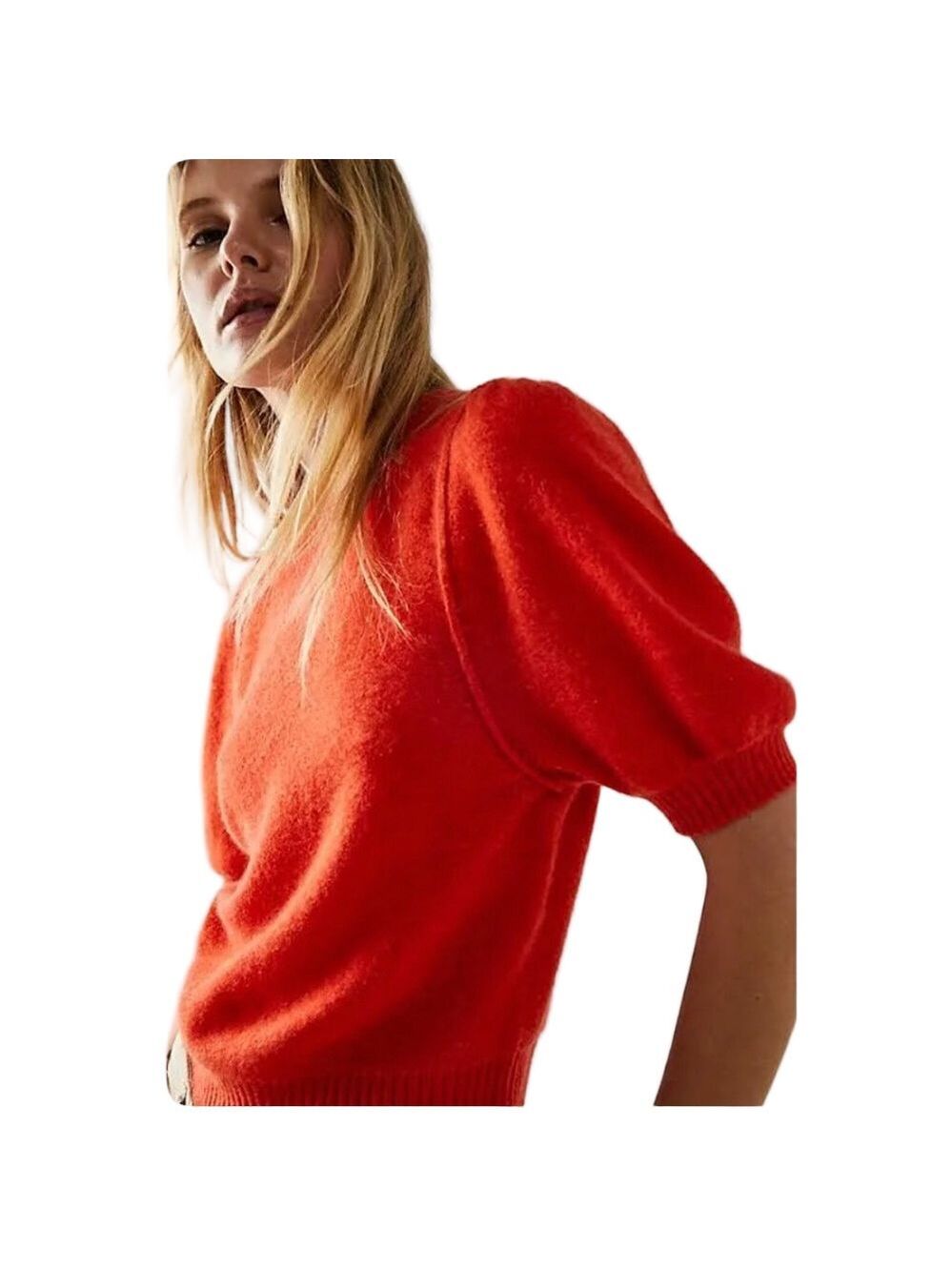 Free People Cashmere Staycation 
Sweater Vermillionaire red-orange short sleeve